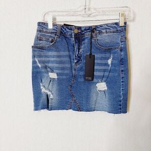 Black Label Distressed Denim mini skirt‎
